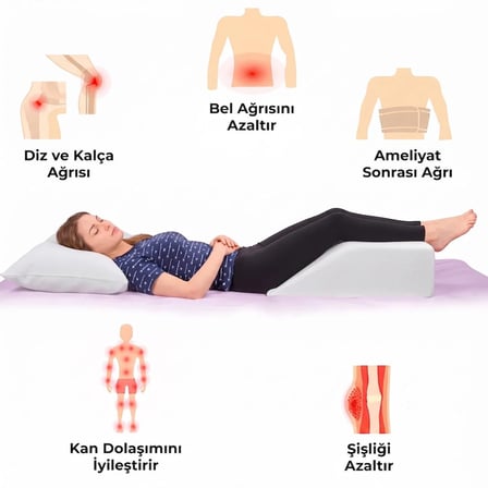 Dinlenme Çalışma Uzanma Yastığı Orta Sert Sünger Ortopedik Bacak Destek ve Yastığı 61x53x20 Cm