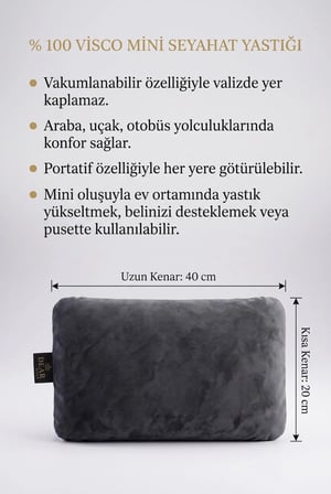 Dear Visco Mini Ortopedik Yastık Seyahat Visco 40x20 cm Füme