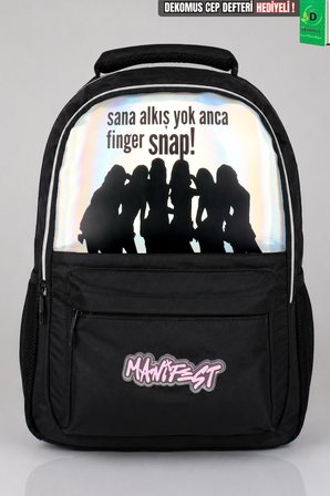 x Dekomus Lisanslı Manifest Finger Snap Collection Okul Çantası