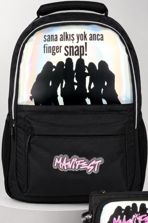 x Dekomus Lisanslı Manifest Finger Snap Collection Okul Çantası ve Kalem Çantası Seti
