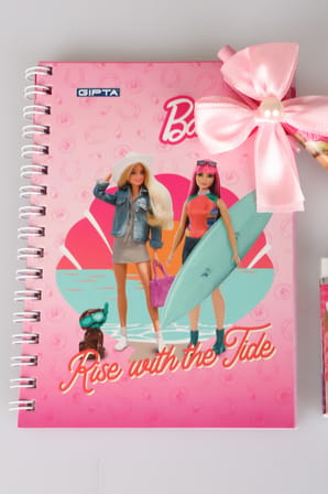 x Dekomus Lisanslı Barbie A6 Bloknot, Kurdele Başlıklı Uçlu Kalem ve Silgi Seti