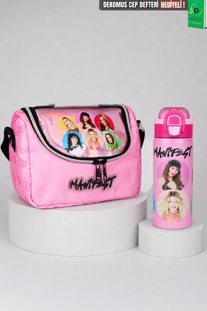 x Dekomus Lisanslı Manifest Toz Pembe Collection Termoslu Beslenme Çantası ve 600 ML Çelik Matara Seti