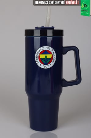 x Dekomus Lisanslı Fenerbahçe Pipetli Kulplu Termos Mug Paslanmaz Çelik Matara 1,20 Litre