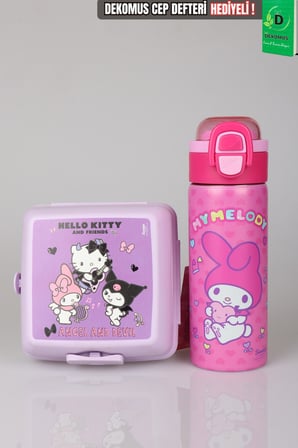 x Dekomus Lisanslı My Melody Sweet Berry Collection 600 ML Çelik Matara ve Beslenme Kabı Seti