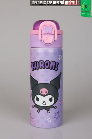 x Dekomus Lisanslı Kuromi Dark Delight Collection 600 ML Çift Fonksiyon Kapaklı Çelik Matara