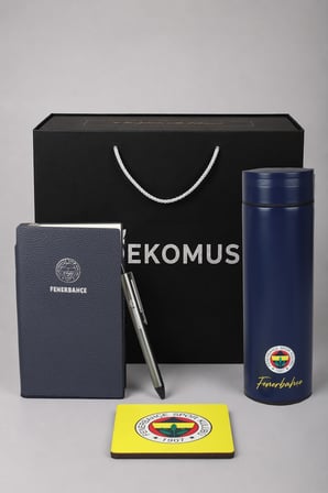x Dekomus Özel Kutulu Lisanslı Fenerbahçe 500 ML Çelik Matara,A6 Suni Deri Bloknot&Tükenmez Kalem,Kupa,Kupa Altlığı Seti