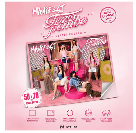 x Dekomus Lisanslı Manifest Toz Pembe Statik Poster - 50 x 70 Cm
