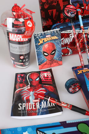 x Dekomus Lisanslı Spiderman 32 Parça Kırtasiye Seti Matara,Beslenme Kabı,Saplı Çanta,Kalem Çantası ve Kırtasiye Seti