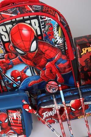 x Dekomus Lisanslı Spiderman 32 Parça Kırtasiye Seti Okul ve Kalem Çantası,Matara,Beslenme Kabı,Saplı Çanta Kırtasiye Seti