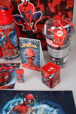 x Dekomus Lisanslı Spiderman 32 Parça Kırtasiye Seti Okul ve Kalem Çantası,Matara,Beslenme Kabı,Saplı Çanta Kırtasiye Seti