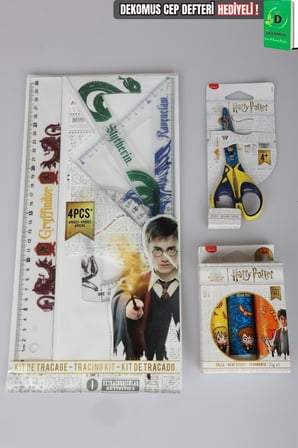 x Dekomus "Wizard Icons Collection" Harry Potter Lisanslı Kırtasiye Seti 4'Lü Cetvel Seti,Makas ve 3'Lü Stick Yapıştırıcı Seti