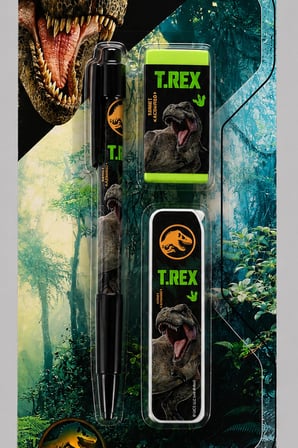 x Dekomus Lisanslı Jurassic World 3'Lü Kırtasiye Seti 0.7 Mm Uçlu Kalem,Silgi ve Uç Seti