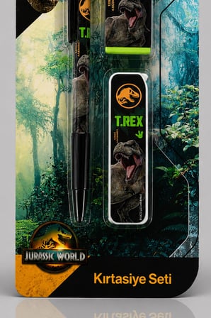 x Dekomus Lisanslı Jurassic World 3'Lü Kırtasiye Seti 0.7 Mm Uçlu Kalem,Silgi ve Uç Seti