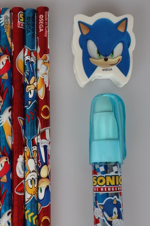 x Dekomus Lisanslı Sonic 6 Adet Kurşun Kalem,Roket Silgi ve Silgi Seti