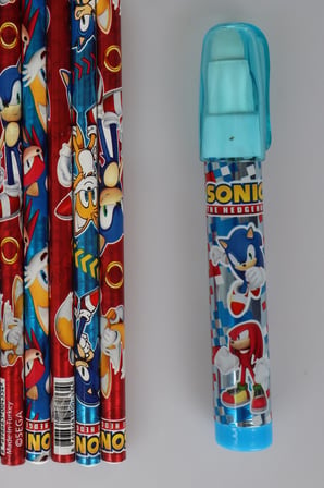 x Dekomus Lisanslı Sonic 6 Adet Kurşun Kalem,Roket Silgi,Kalemtraş ve Silgi Seti