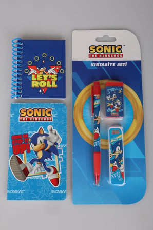 x Dekomus Lisanslı Sonic Çizgisiz Mini Bloknot,Uçlu Kalem,Silgi,Uç ve Cep Defteri Seti