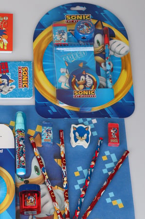 x Dekomus Lisanslı Sonic 26 Parça Kırtasiye Seti,Uçlu Kalem,Resim Defteri,Bloknot,Silgi,Uç,Cep Defteri Seti