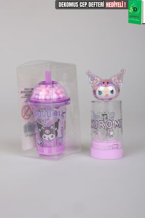 x Dekomus Lisanslı Kuromi My Mug Boncuklu ve 3D Figürlü Tek Bıçaklı Kalemtraş Seti