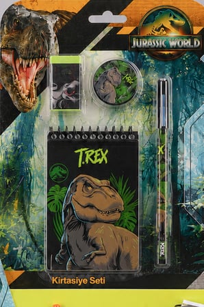 x Dekomus Lisanslı Jurassic World 16 Parça Kırtasiye Seti Resim Defteri,2 Adet Kurşun Kalem,Silgi,Uçlu Kalem ve Uç Seti