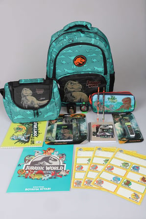  x Dekomus "T-Rex Force Collection" Jurassıc World Lisanslı Okul,Beslenme ve Kalem Çantası Kırtasiye Seti