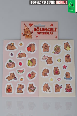 Capybara 2'Li Kuşe Sticker "Dekomus Cep Defteri Hediyeli"