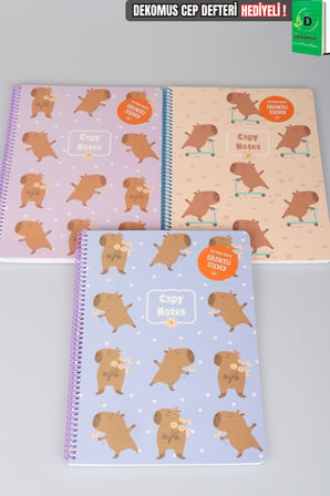 Capybara Stickerlı A4 Okul Defteri Çizgili Tek Adet "Dekomus Cep Defteri Hediyeli"