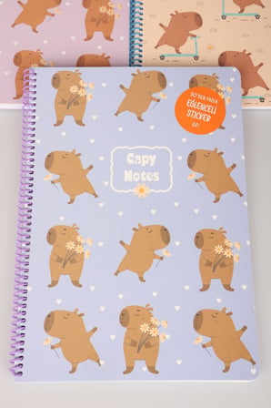 Capybara Stickerlı A4 Okul Defteri Çizgili Tek Adet "Dekomus Cep Defteri Hediyeli"