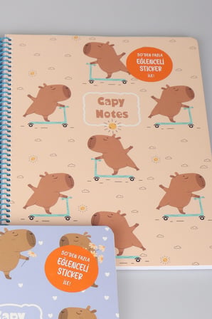 Capybara Stickerlı A4 Okul Defteri Çizgili Tek Adet "Dekomus Cep Defteri Hediyeli"