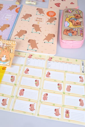 Capybara 20 Parça Kırtasiye Seti A4 Defter,Kalem Çantası A7 Not Defteri, Silgi, Kalemtraş,0.7 Mm Uçlu Kalem