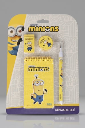 x Dekomus , Lisanslı Minions 4'lü Kırtasiye Seti Not Defteri,Kalem,Silgi ve Kalemtraş