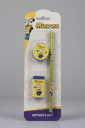 x Dekomus , Lisanslı Minions 3'lü Kırtasiye Seti Kurşun Kalem,Silgi ve Kalemtraş
