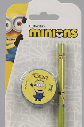 x Dekomus , Lisanslı Minions 3'lü Kırtasiye Seti Kurşun Kalem,Silgi ve Kalemtraş