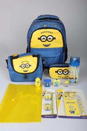x Dekomus ,  Lisanslı Minions Banana Mood Collection Full Kırtasiye Seti Büyük Boy Okul,Termoslu Beslenme ve Kalem Çantası , Matara Seti