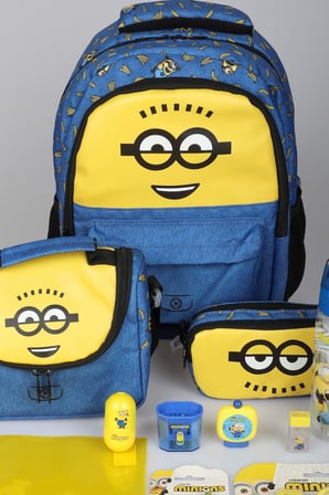 x Dekomus ,  Lisanslı Minions Banana Mood Collection Full Kırtasiye Seti Büyük Boy Okul,Termoslu Beslenme ve Kalem Çantası , Matara Seti