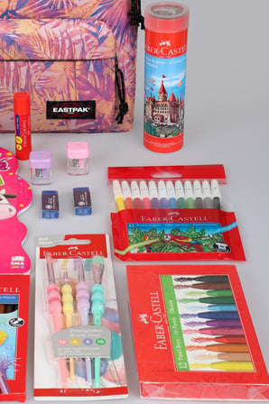x Dekomus , Orjinal Eastpak & Faber Castell Orbit 33 Cm XS Mini Okul Çantası ve Hobi Kırtasiye Seti