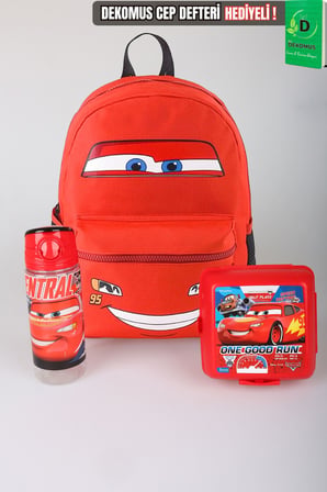 Lisanslı Cars Brick Champion's Colleciton 32 Cm Tek Bölmeli Küçük Boy Anaokul Çantası,Beslenme Kabı,Matara Seti