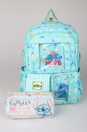 Lisanslı Stitch "Urban Aloha Collection" Özel Tasarım Büyük Boy Okul Çantası ve Kalem Çantası Seti