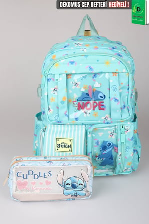 Lisanslı Stitch "Urban Aloha Collection" Özel Tasarım Büyük Boy Okul Çantası ve Kalem Çantası Seti