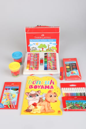 Orjinal Faber-Castell 64 Parça Boyama Seti Çantalı Pastel Boya,Boyama Kitabı,Sulu Boya,Oyun Hamuru
