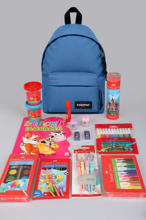 x Dekomus , Orjinal Eastpak & Faber Castell Orbit 33 Cm XS Mini Okul Çantası ve Hobi Kırtasiye Seti