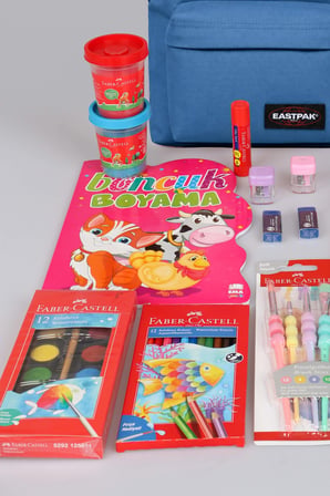 x Dekomus , Orjinal Eastpak & Faber Castell Orbit 33 Cm XS Mini Okul Çantası ve Hobi Kırtasiye Seti