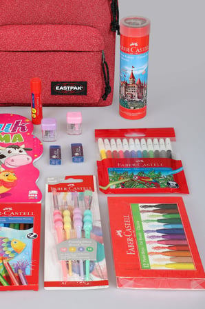 x Dekomus , Orjinal Eastpak & Faber Castell Orbit 33 Cm XS Mini Okul Çantası ve Hobi Kırtasiye Seti