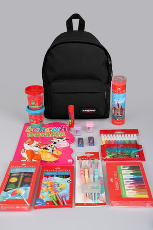 x Dekomus , Orjinal Eastpak & Faber Castell Orbit 33 Cm XS Mini Okul Çantası ve Hobi Kırtasiye Seti