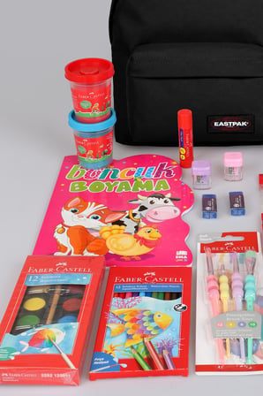 x Dekomus , Orjinal Eastpak & Faber Castell Orbit 33 Cm XS Mini Okul Çantası ve Hobi Kırtasiye Seti