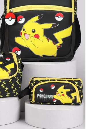 Lisanslı Pokemon Electric Shadow Collection Büyük Boy Okul Çantası,Termoslu Beslenme ve Kalem Çantası
