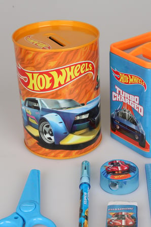 Lisanslı Hot Wheels Masa Üstü Kırtasiye Seti Kalemlik,Kumbara,Silgi,Makas,Cetvel