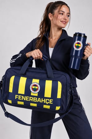 Lisanslı Fenerbahçe 2 Bölmeli Spor Çantası ve Pipetli Kulplu Termos Mug Paslanmaz Çelik Matara 1,2 Litre