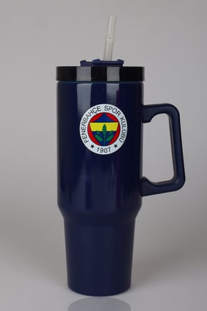 Lisanslı Fenerbahçe 2 Bölmeli Spor Çantası ve Pipetli Kulplu Termos Mug Paslanmaz Çelik Matara 1,2 Litre