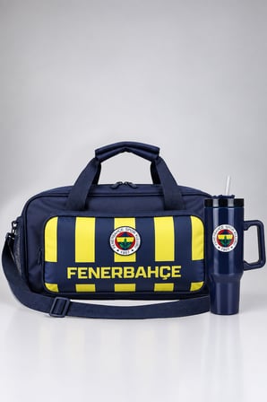 Lisanslı Fenerbahçe 2 Bölmeli Spor Çantası ve Pipetli Kulplu Termos Mug Paslanmaz Çelik Matara 1,2 Litre