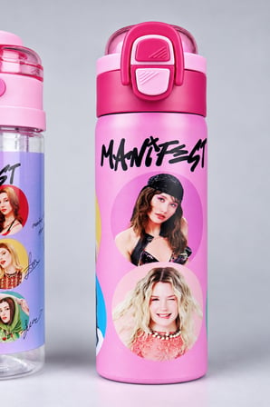 x Dekomus Lisanslı Manifest Toz Pembe Collection 600 ML Çelik Matara ve Çift Fonksiyonlu 500 ML Tritan Matara Seti